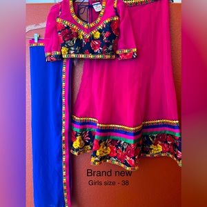 Pink and blue lengha (chanya choli)